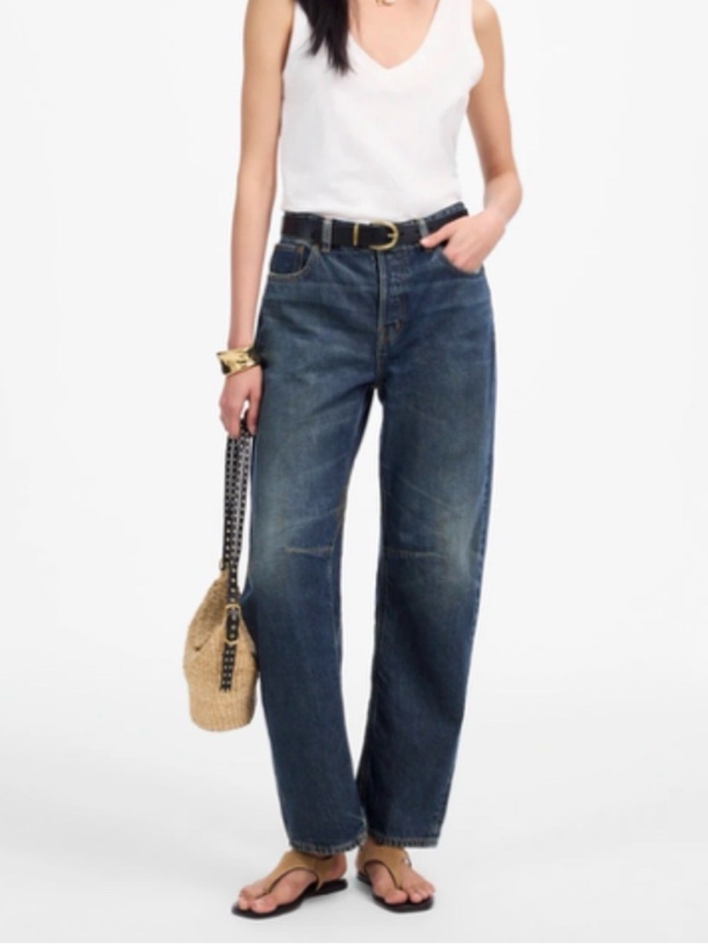 Darted Barrel Leg Jeans - Dark Blue
